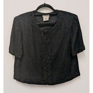 Vintage Sténay Black Beaded Silk Evening Jacket sz S Wedding Formal Matron
